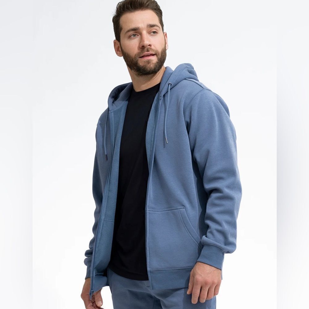 NEW Swet Tailor Mens Blue Stretch Fleece Zip Hoodie